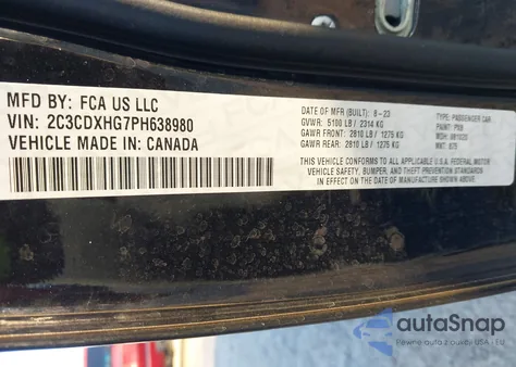 2023 Dodge Charger Gt из США, поврежденный, VIN 2C3CDXHG7PH638980